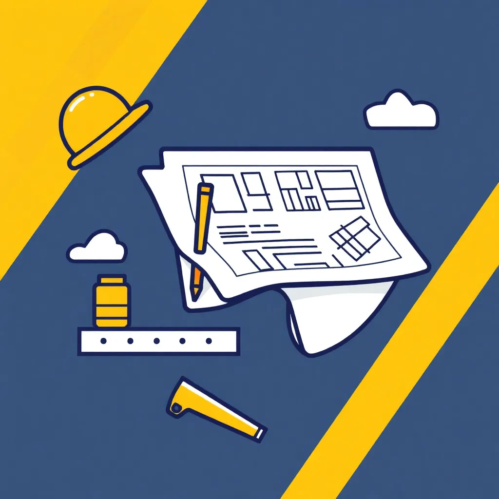 Icono representando planificación de proyectos de construcción, planos y herramientas