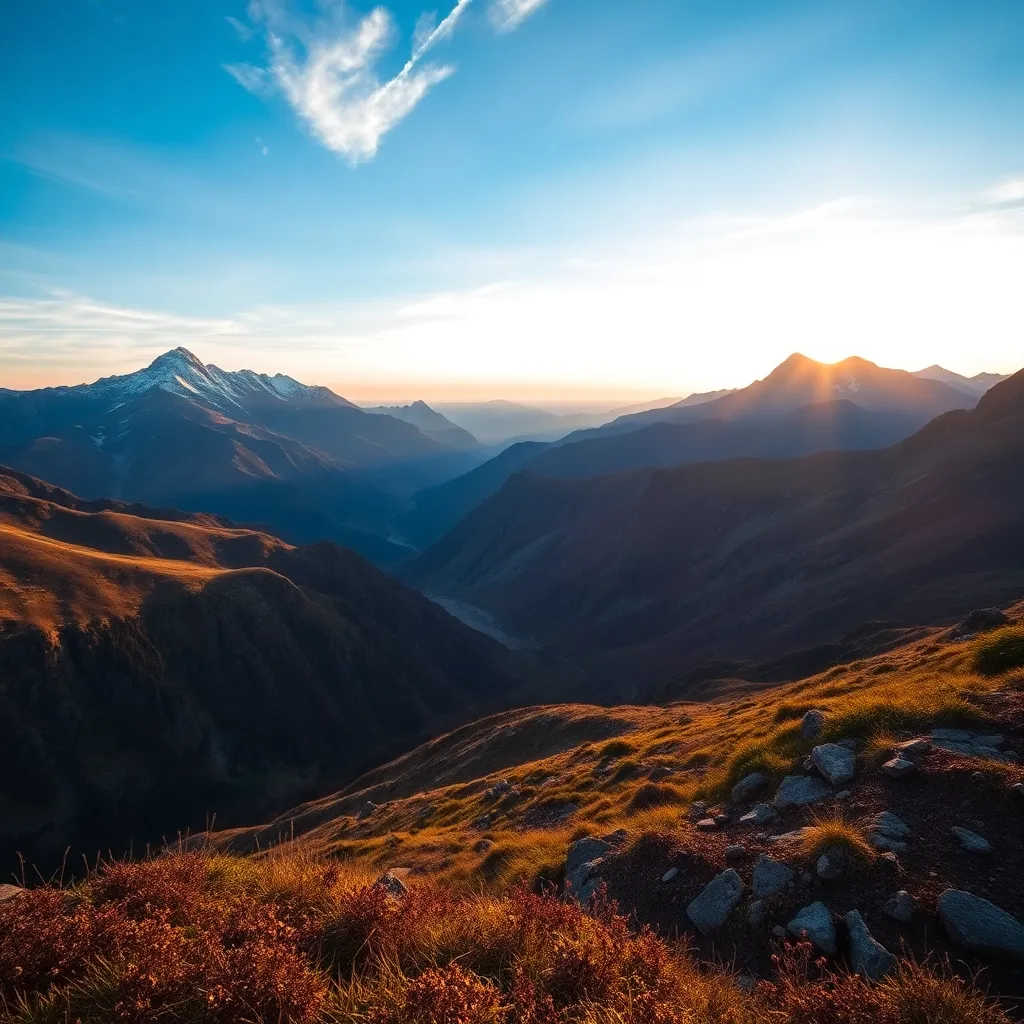 Scenic landscape with mountains and sky as hero background
