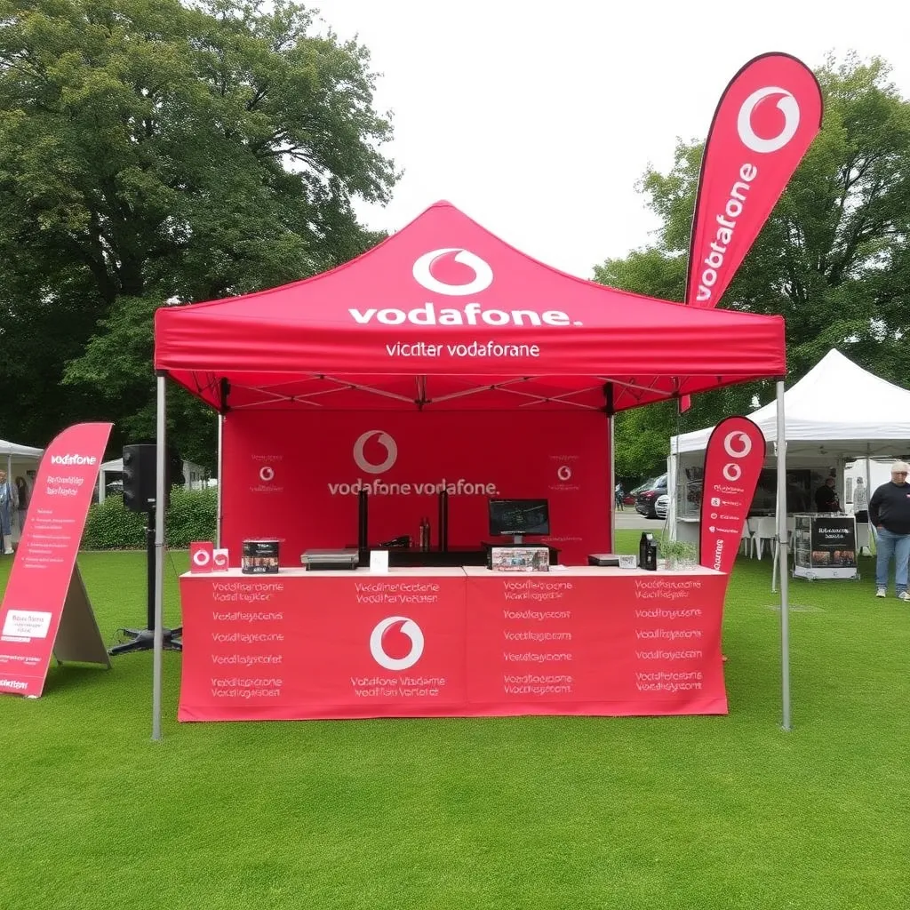 Red Vodafone branded canopy promotional stall