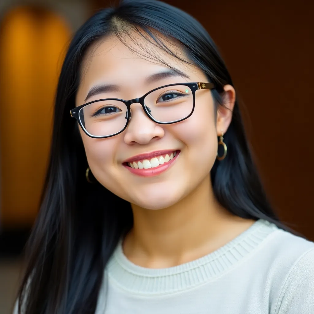 Profile picture of a smiling young woman with black hair and glasses