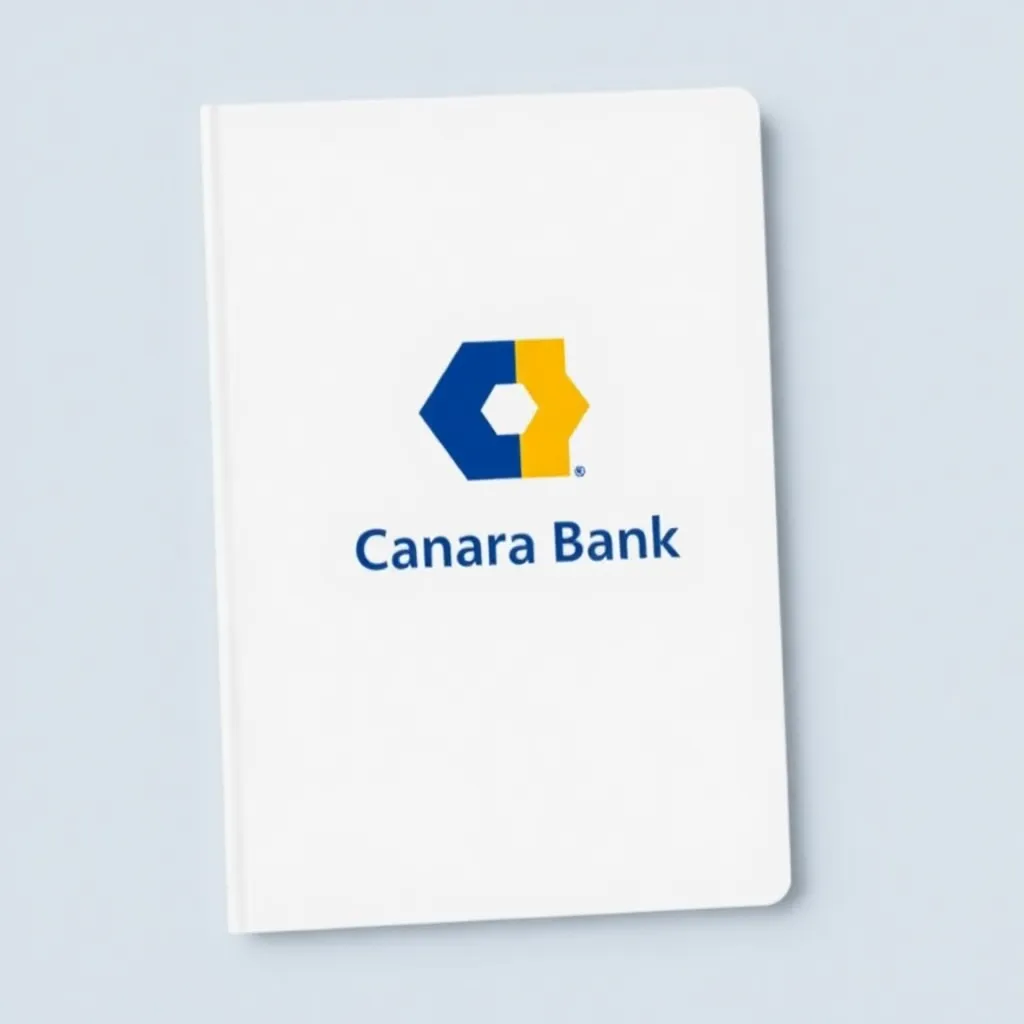 White notebook with Canara Bank logo in blue and yellow