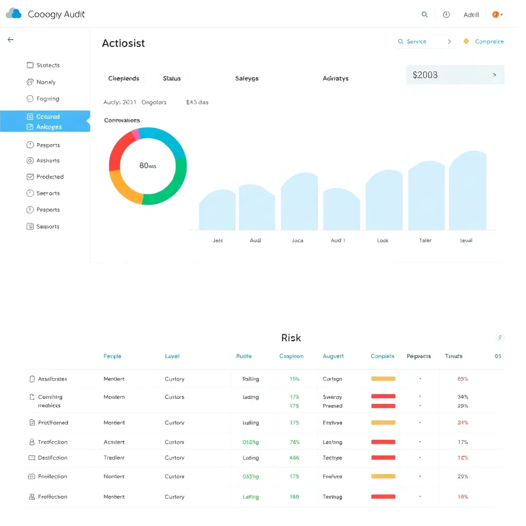 Dashboard screenshot of a cloud security audit report showing compliance status and risk levels