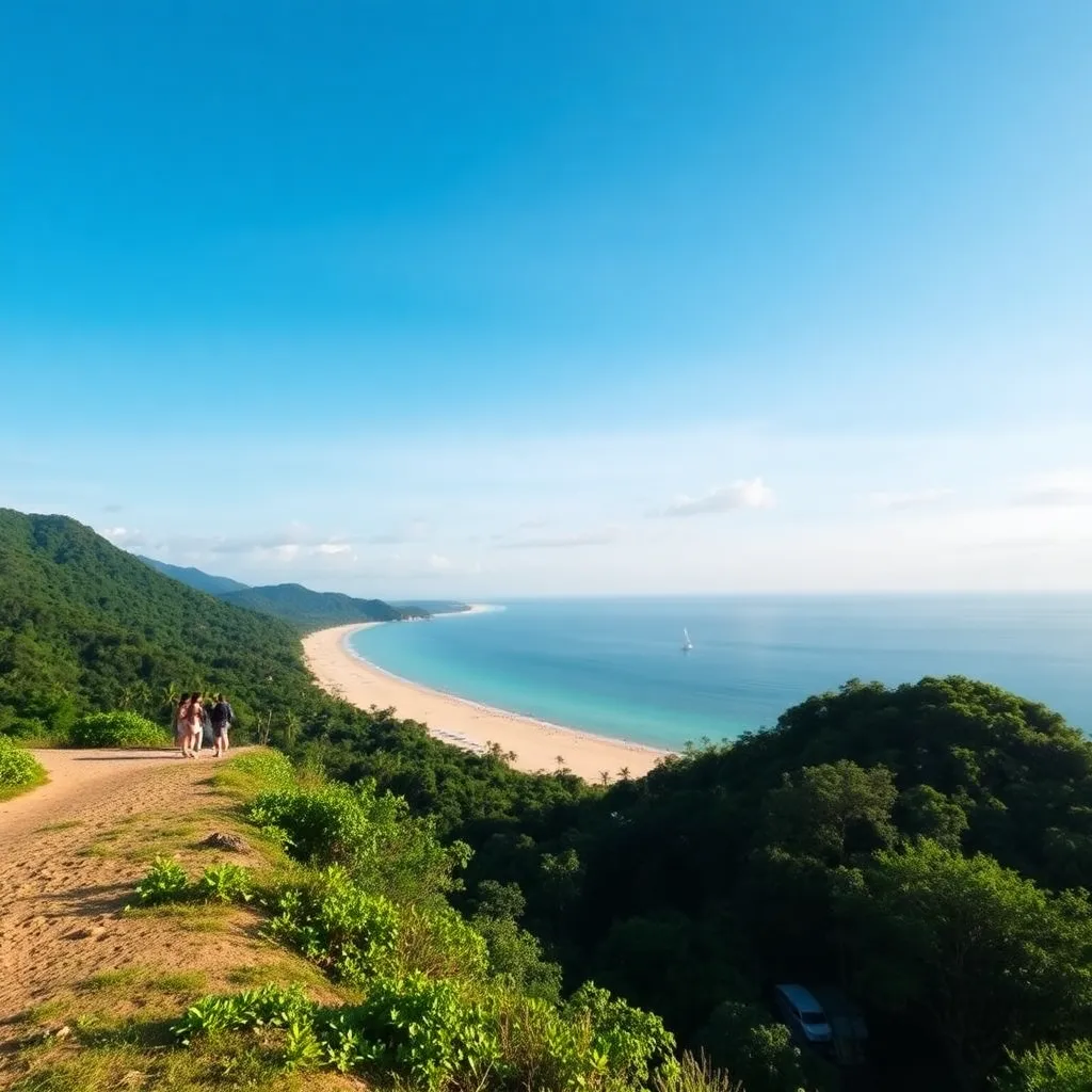 Pemandangan Langkawi di Pantai Cenang dengan langit cerah dan pantai berpasir