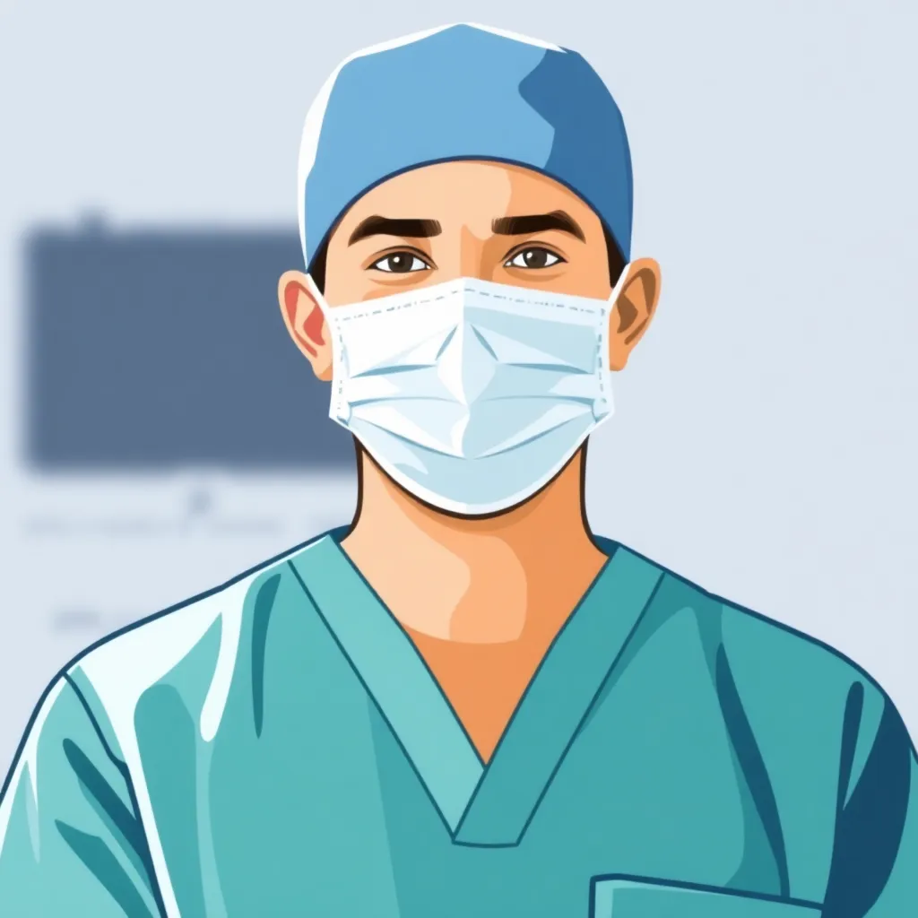 Experienced surgeon icon with surgical mask and cap