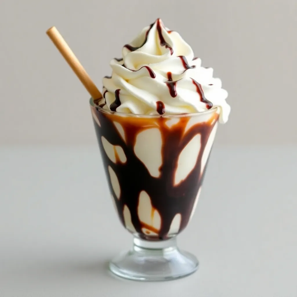 Es krim sundae dengan sirup cokelat
