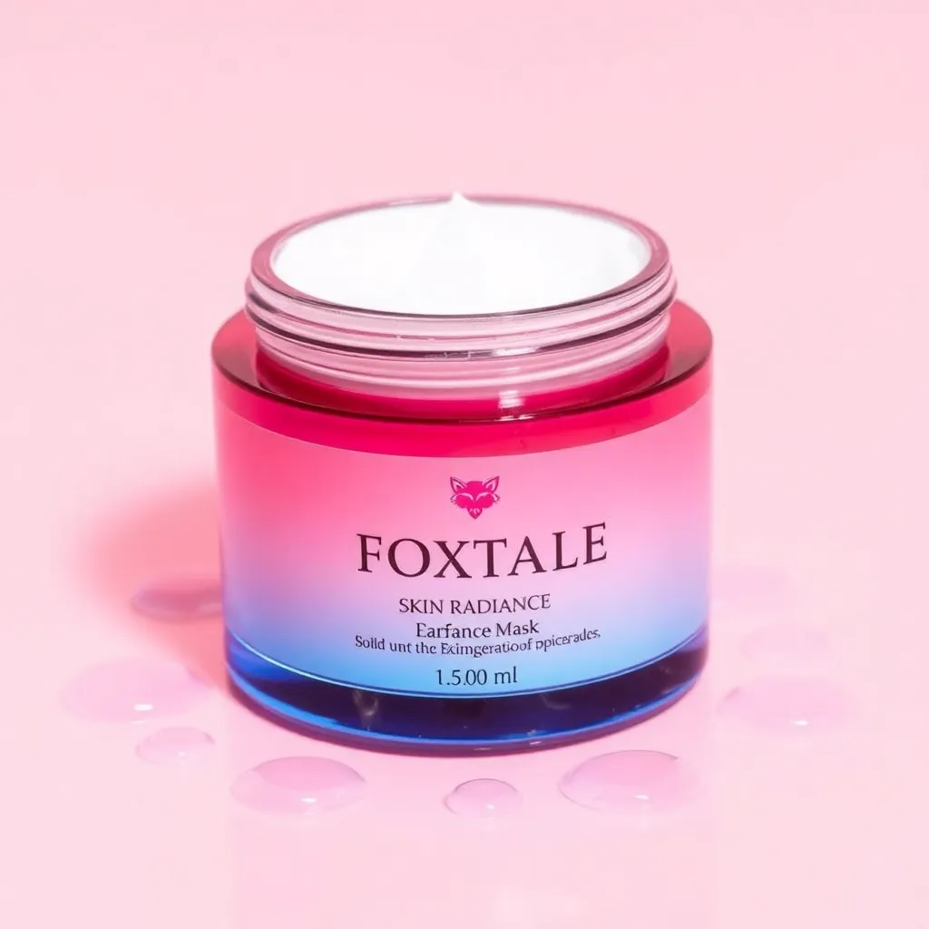 Foxtale Skin Radiance Mask jar with pink water drops around it on a pink background
