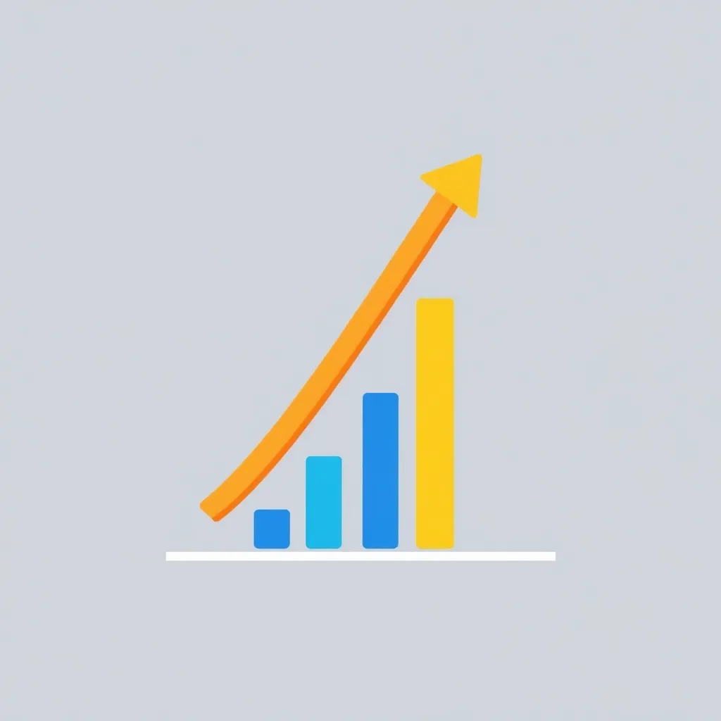 Illustration of a bar chart with upward trend in blue and yellow colors