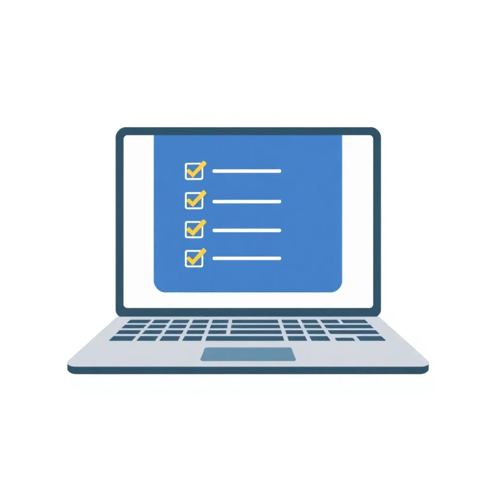 Illustration of a checklist on a laptop screen with a light yellow background