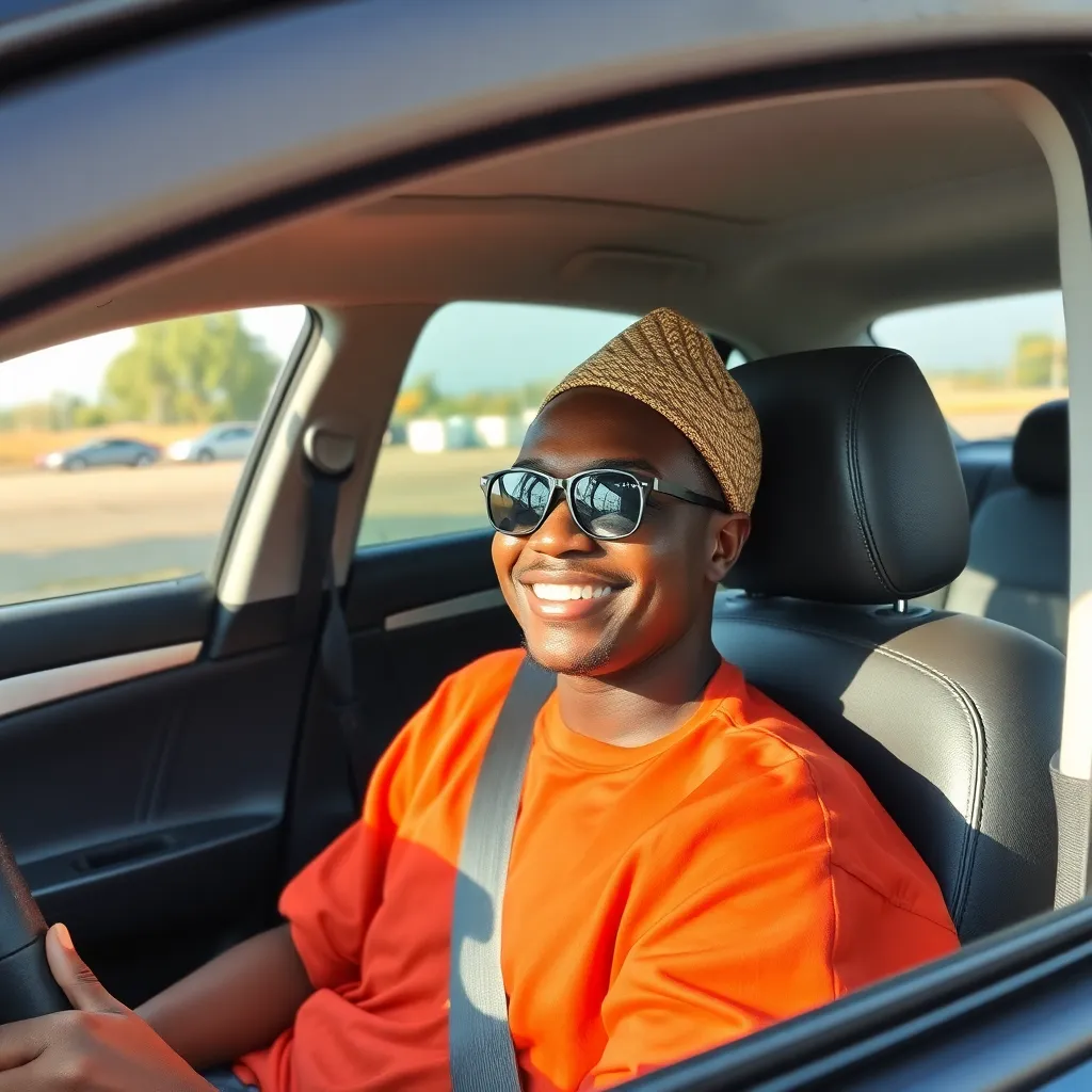 A Nigerian passenger enjoying a comfortable ride inside a clean car