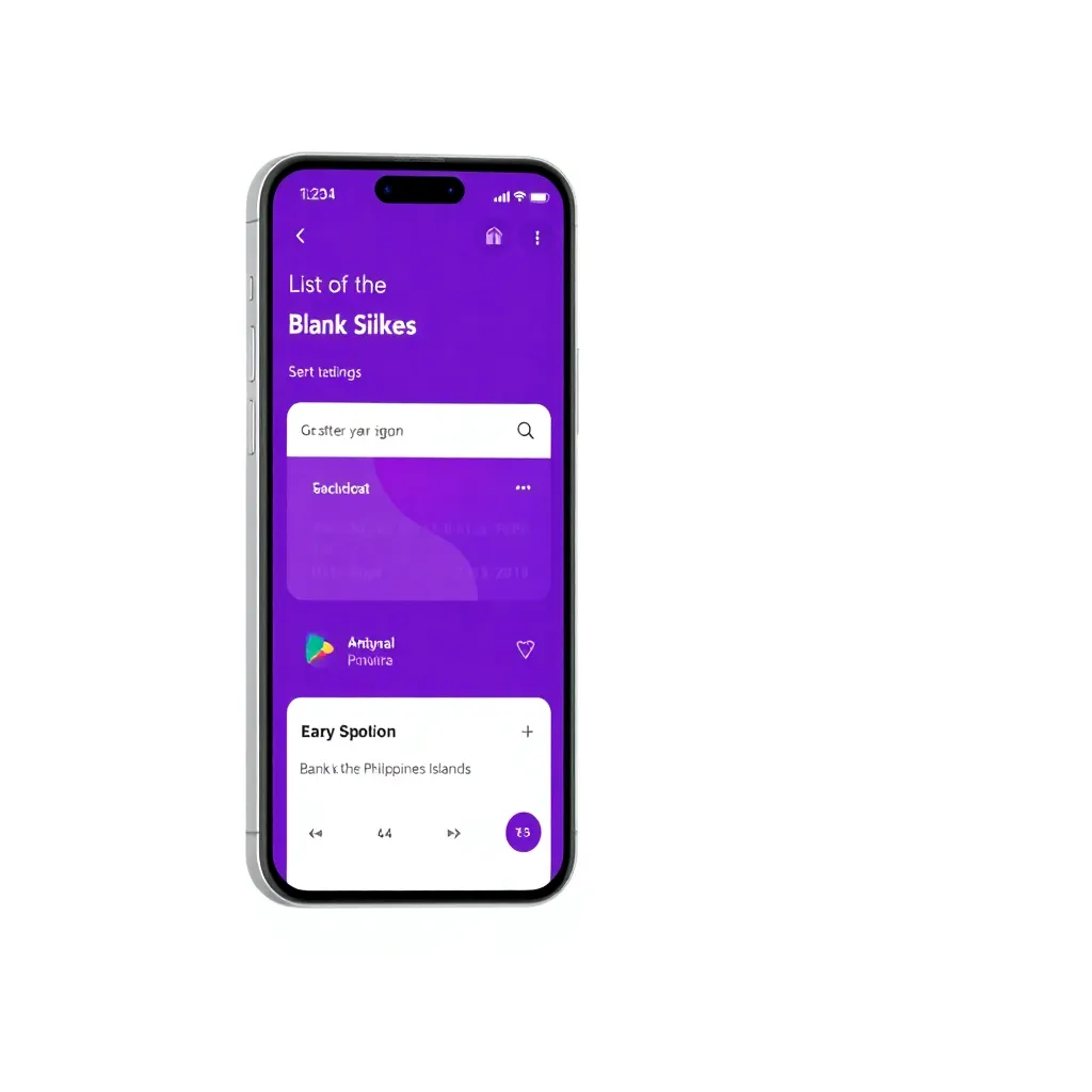 Mobile phone displaying Bank of the Philippine Islands mobile app interface with purple theme