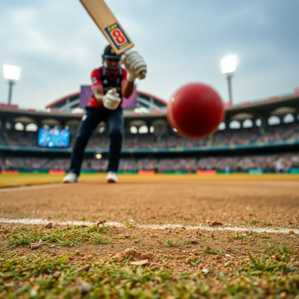 Close-up of Eden Gardens cricket pitch showing batsman playing a shot with true bounce and ball coming onto the bat during IPL 2025