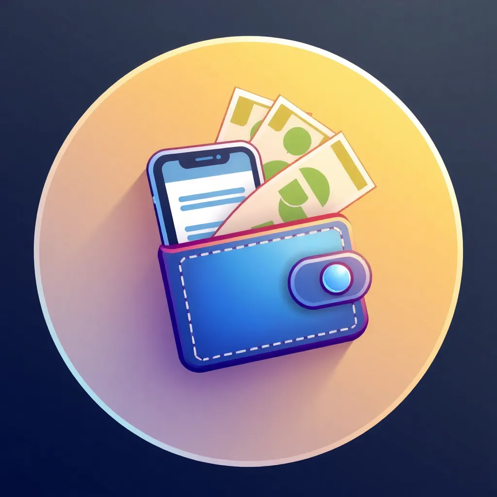 Digital wallets payment method icon with wallet and currency notes