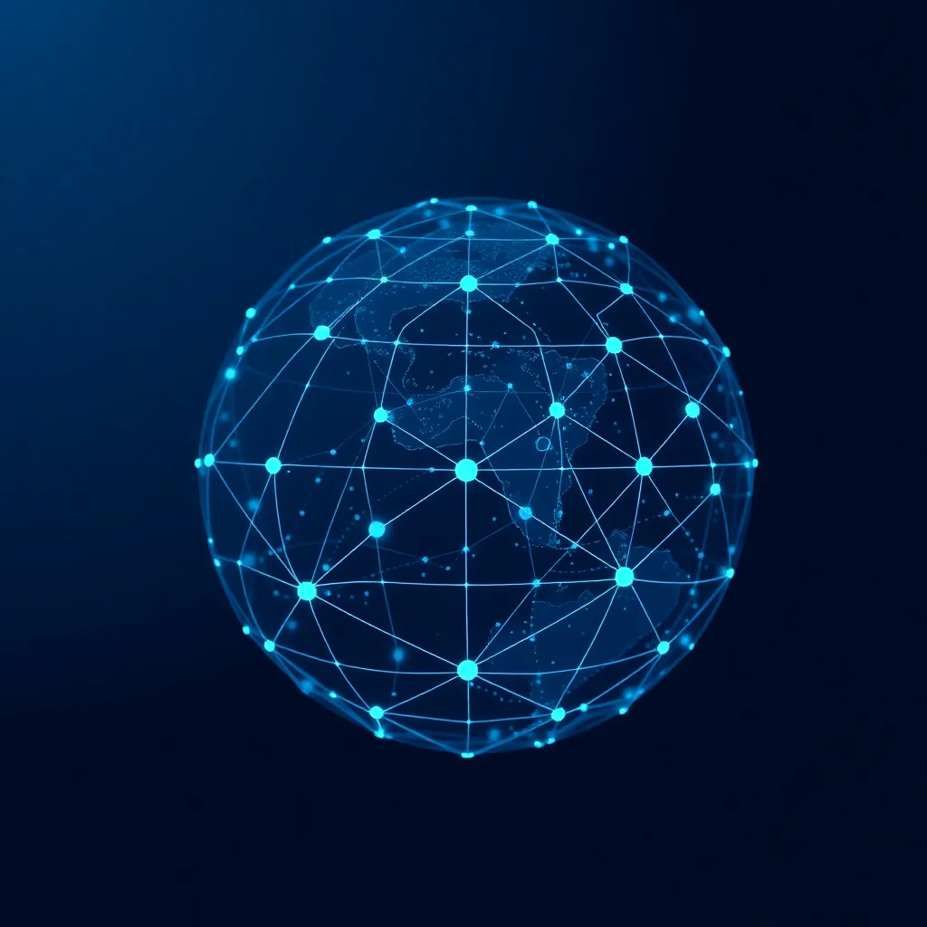 Subtle tech globe pattern with interconnected nodes and lines in blue shades