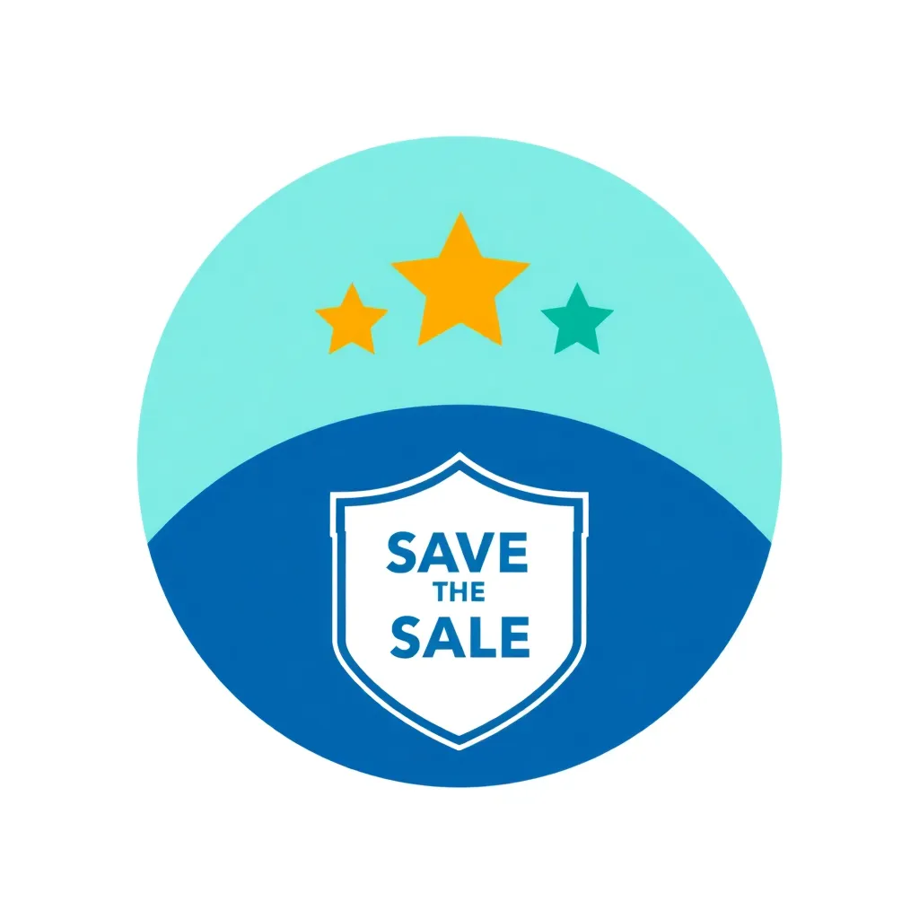 Company logo combining Google Reviews star icon and Save the Sale shield icon in teal, dark blue, and greyish colors, modern style