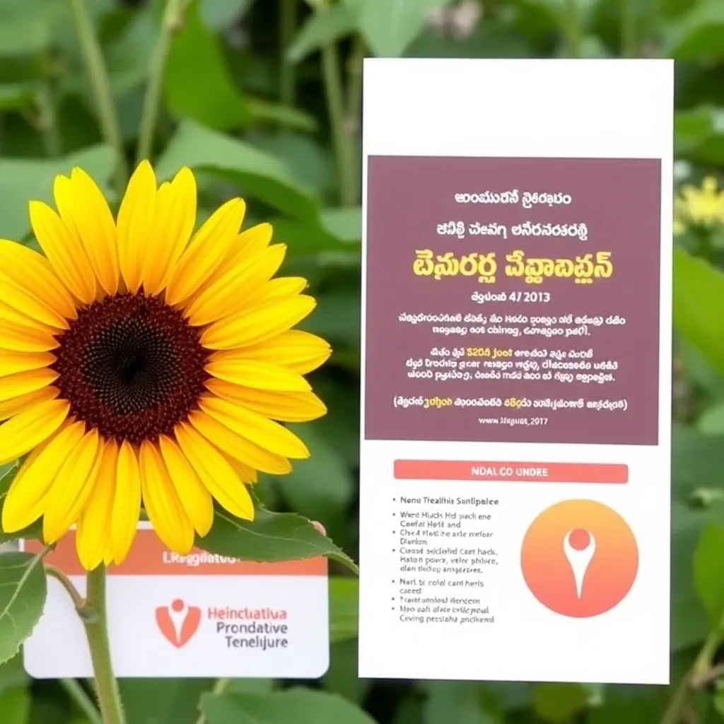 Paper jacket with sunflower and healthcare information in Telugu language