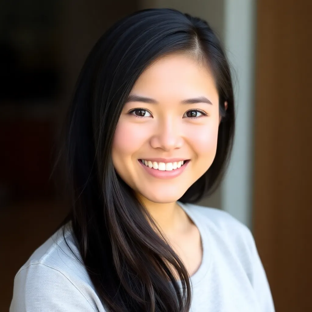 Portrait of Anna Smith, a young woman with long black hair and a bright smile