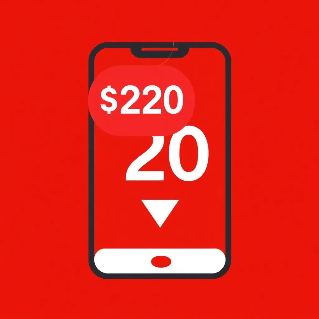 Icon representing $20 Oredo mobile top-up plan with red background
