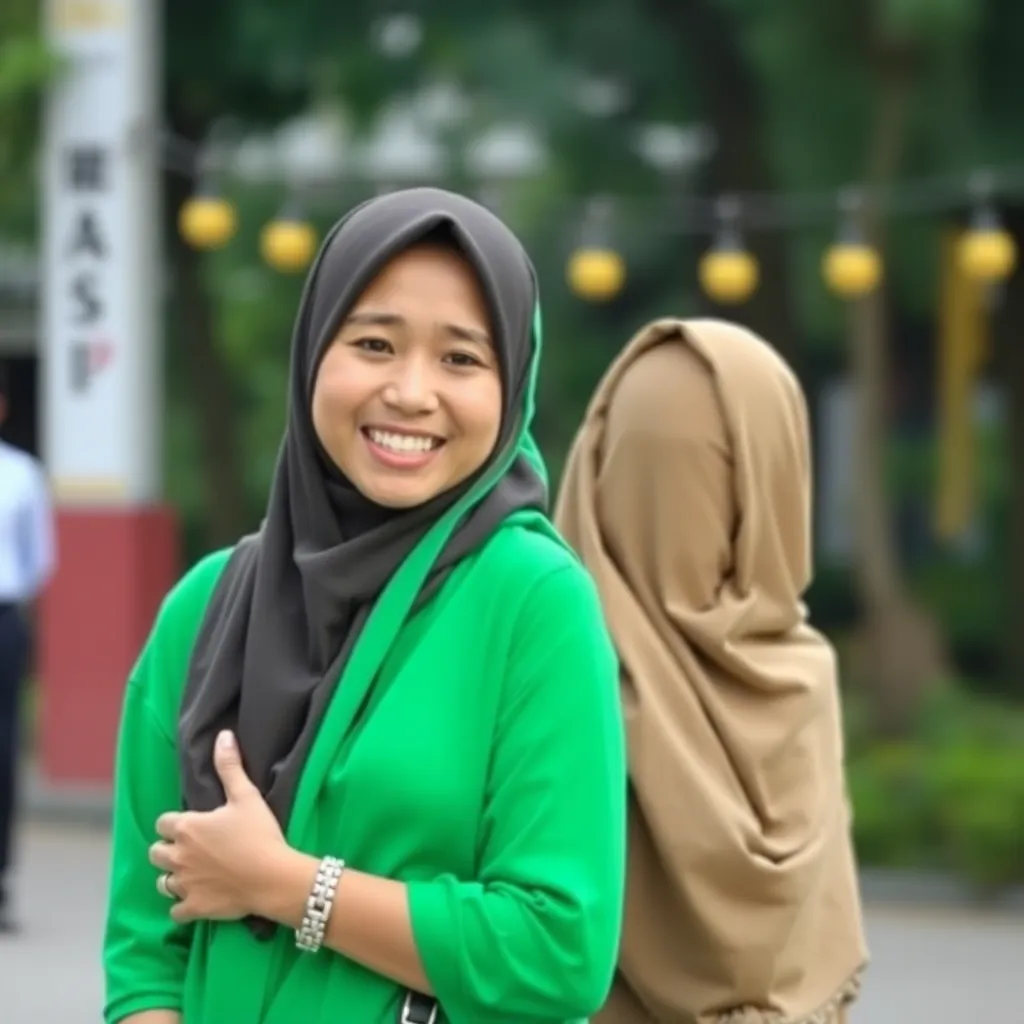 Foto profil seorang wanita muda tersenyum dengan latar belakang hijau alami
