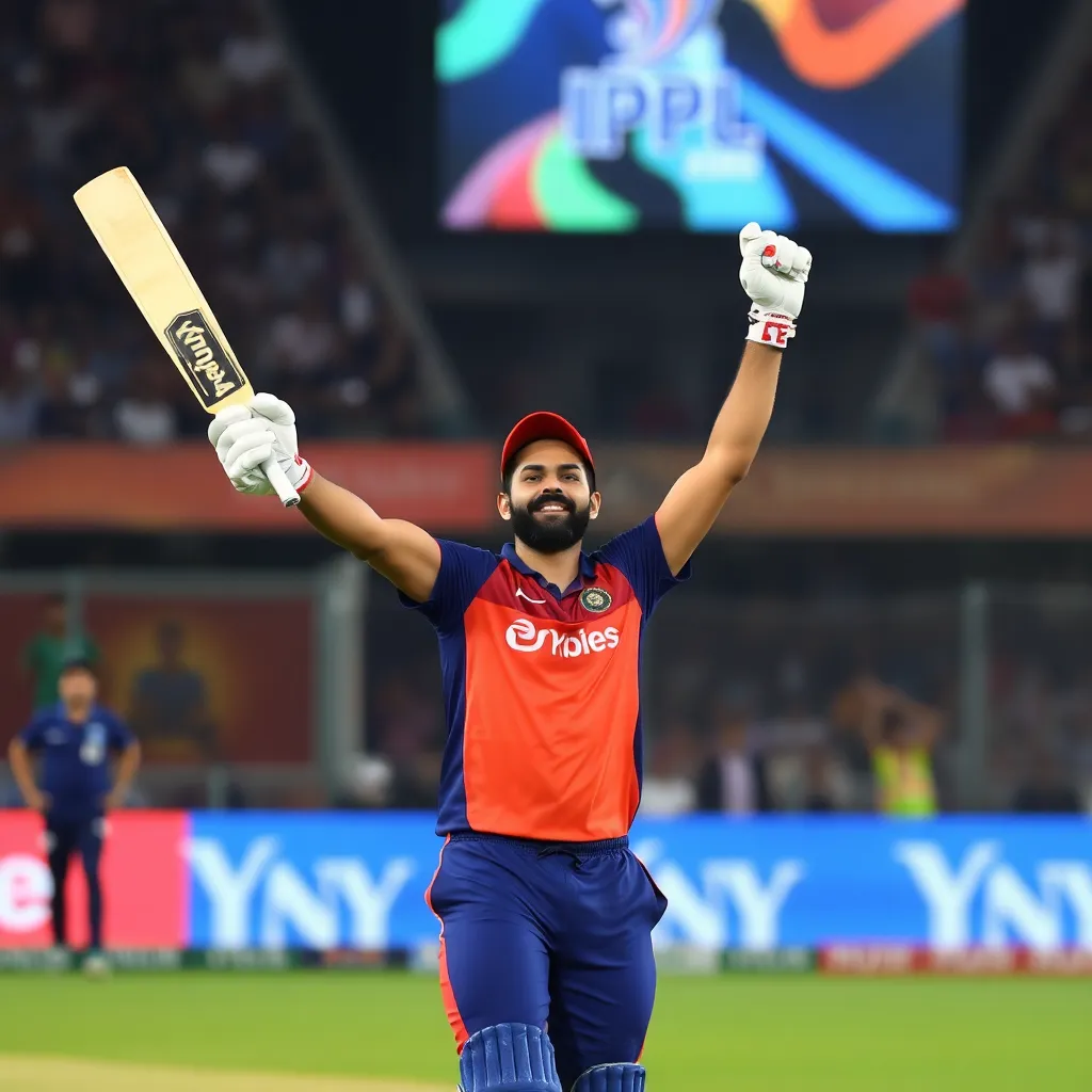Virat Kohli celebrating a boundary during IPL 2025 Qualifier 1 match at Narendra Modi Stadium