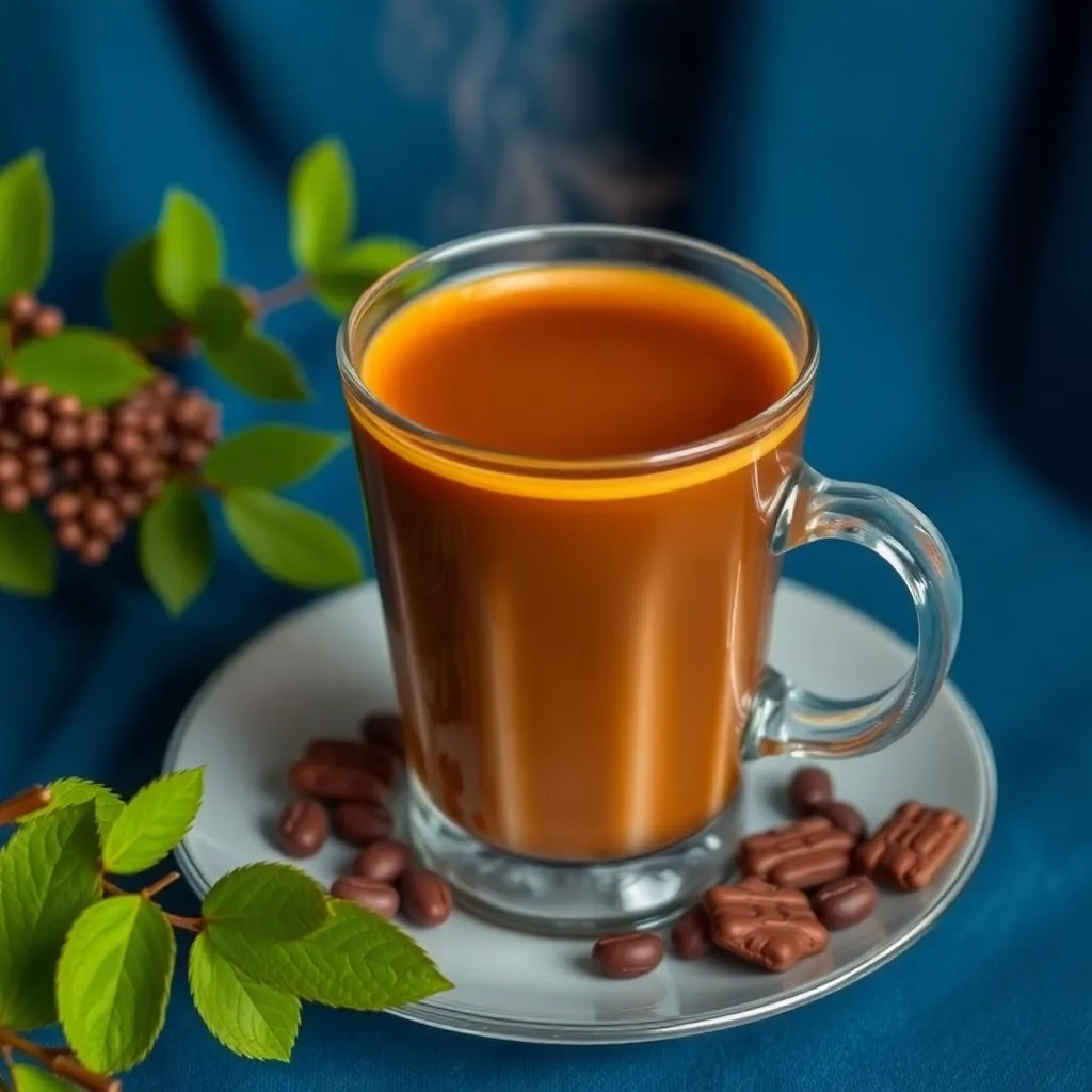 Tumpukan biji kopi arabika berwarna coklat gelap dengan cahaya senja yang hangat