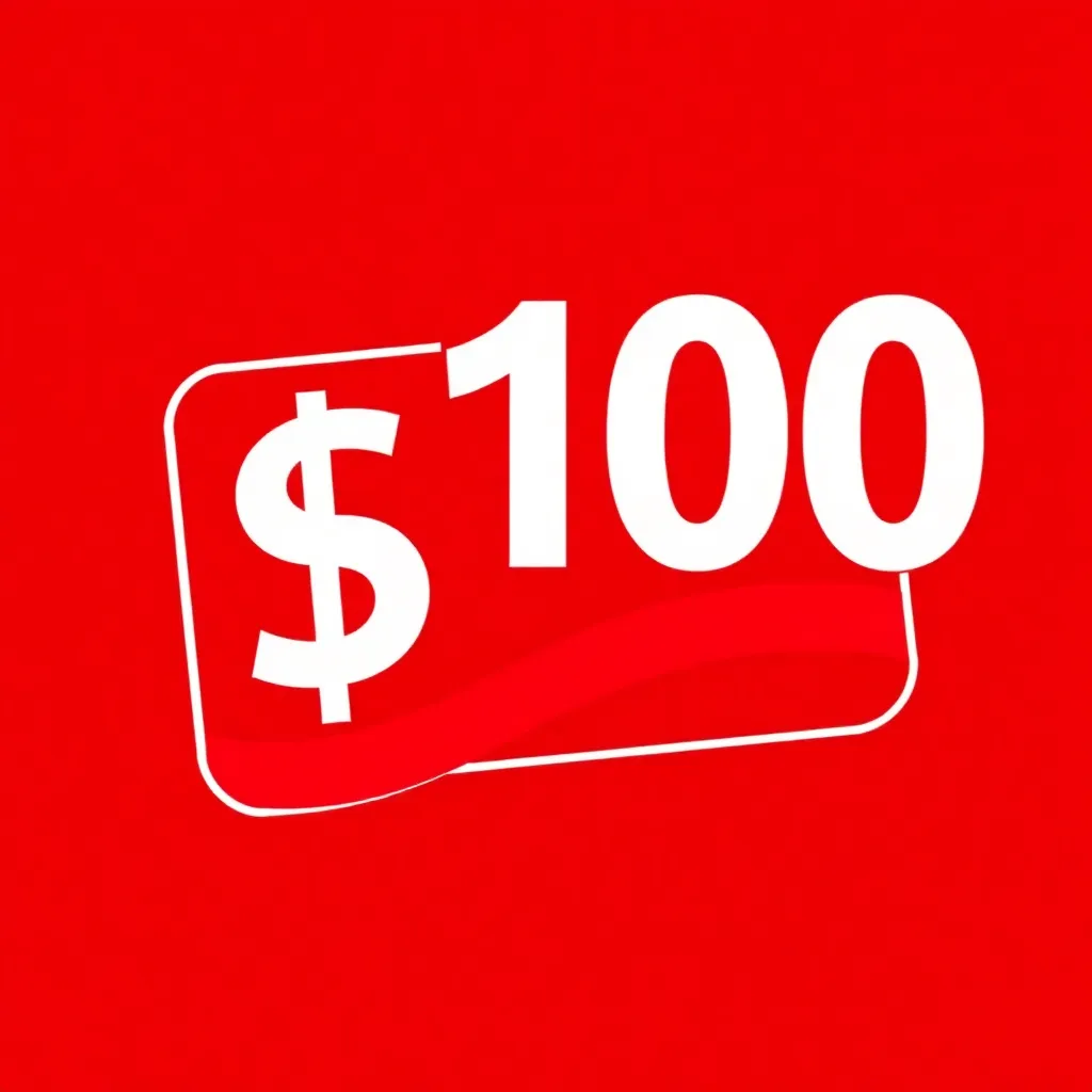 Icon representing $100 Oredo mobile top-up plan with red background