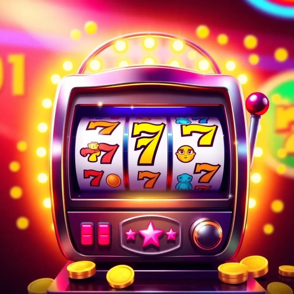 Bright and colorful slots machine game with spinning reels and jackpot symbols
