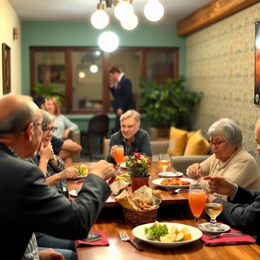 Group of people having a meal together
