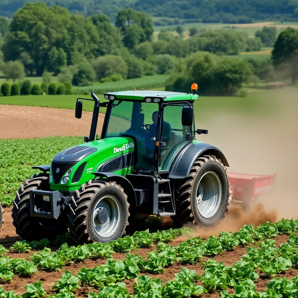 Deutz-Fahr 6-Series Tractor working on a farm with green crops