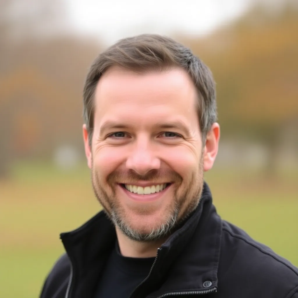 Portrait of Mark Evans, a man with short dark hair and beard smiling