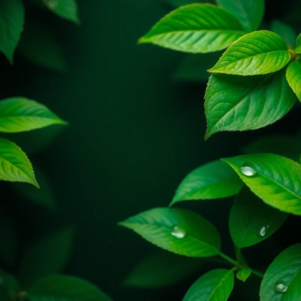 Background image showing health rejuvenation concept with fresh green leaves and water droplets