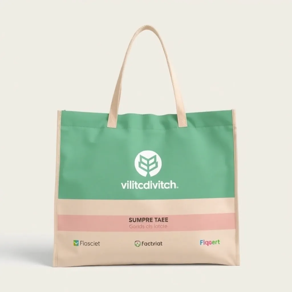 Corporate branded tote bags in beige with company logos
