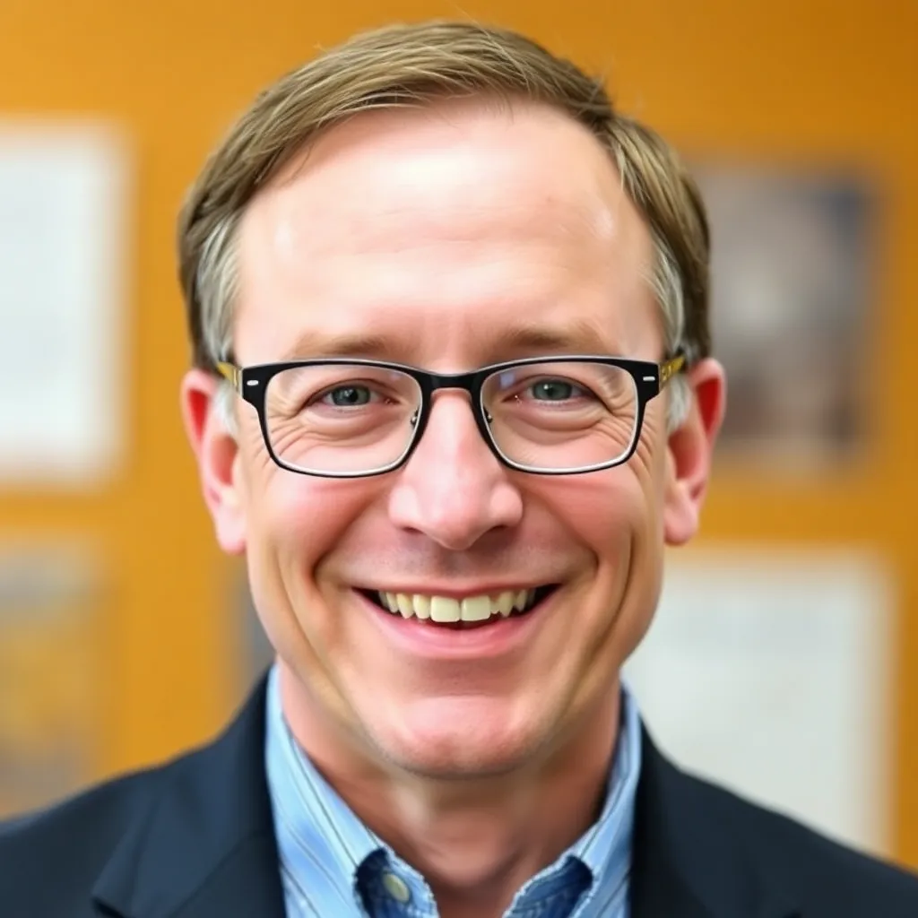 Portrait of John Doe, a smiling man with short brown hair and glasses