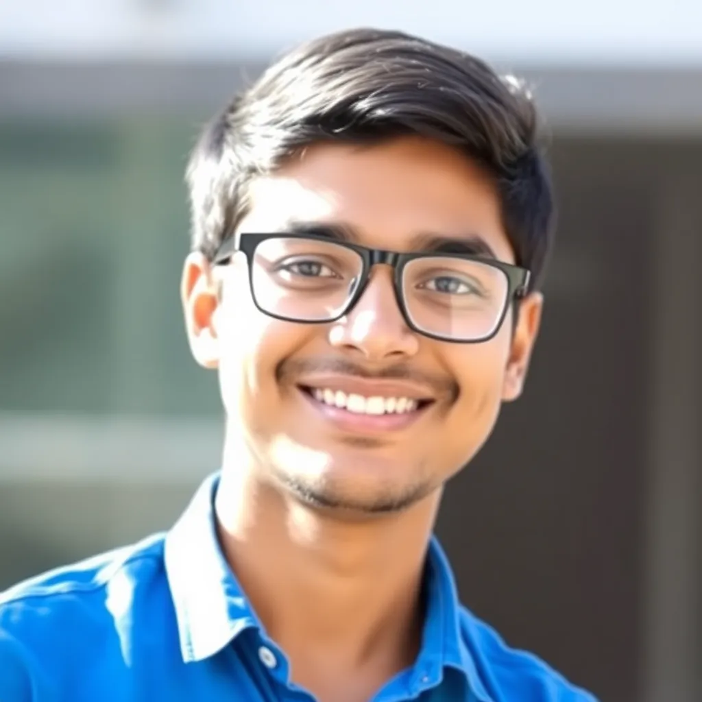 Portrait of Saurabh, a young man wearing glasses and a blue shirt, smiling