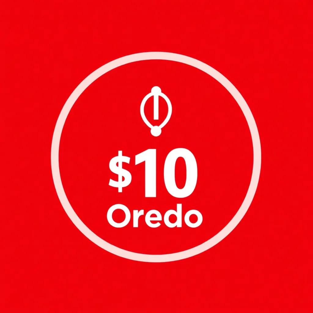 Icon representing $10 Oredo mobile top-up plan with red background