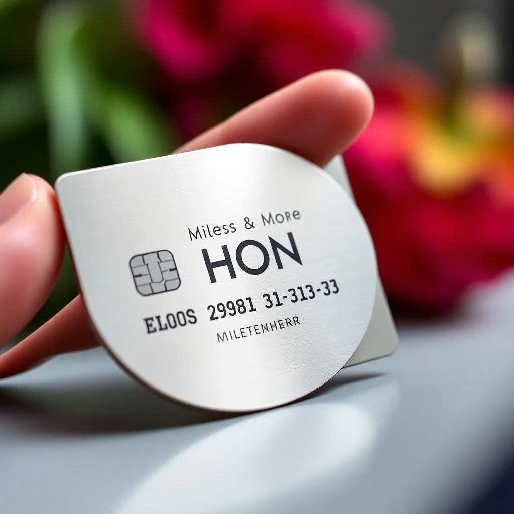 Handcrafted titanium Miles & More HON Circle card engraved with member's name and membership number, symbolizing elite status