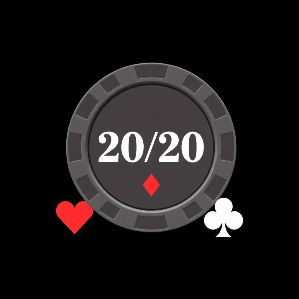 20-20 Poker B poker chip with heart, diamond, club and spade symbols on black background