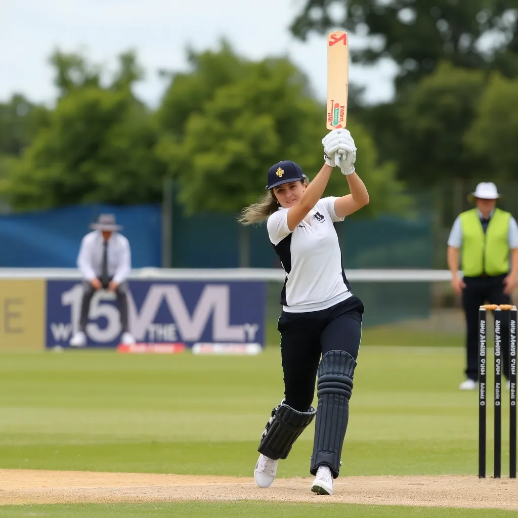 Annerie Dercksen batting confidently during a cricket match, maiden fifty celebration