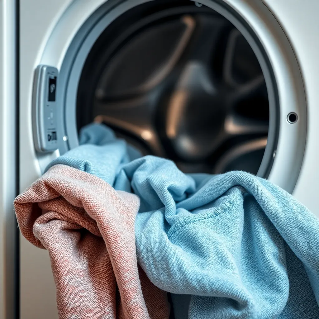 Freshly laundered clothes neatly folded and stacked on clean white surface with soft lighting
