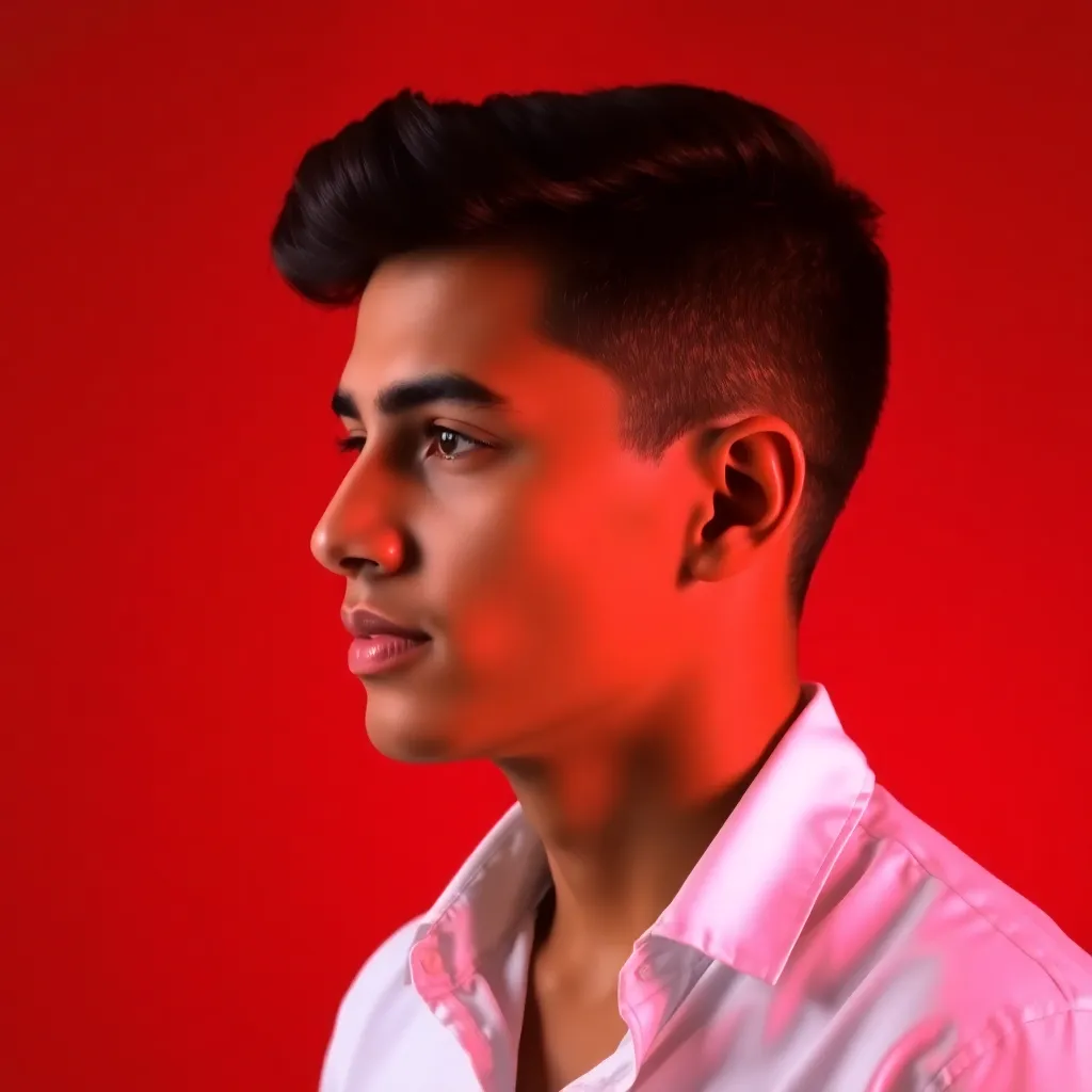 Profile 3 Headshot of a young man wearing a white shirt with a red background
