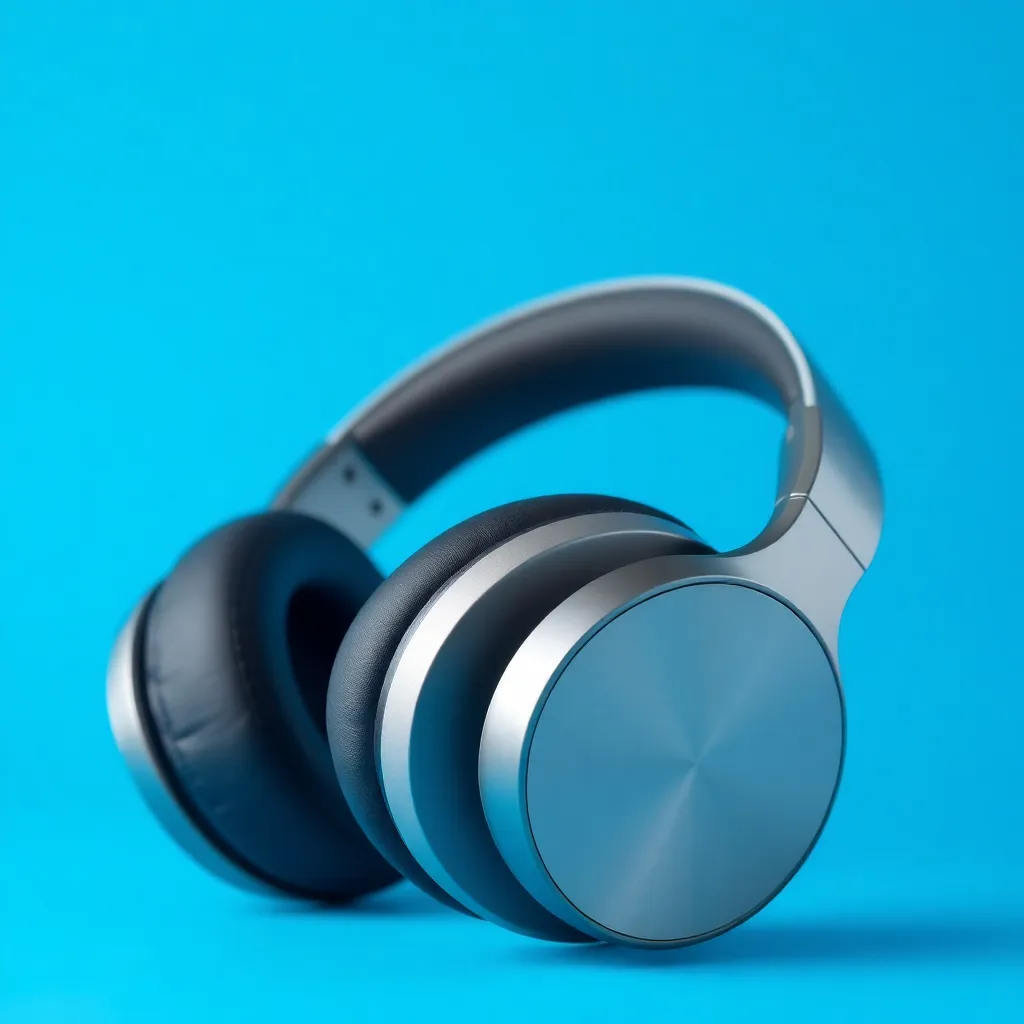 Wireless headphones with blue background, showing sleek modern design and cushioned ear cups