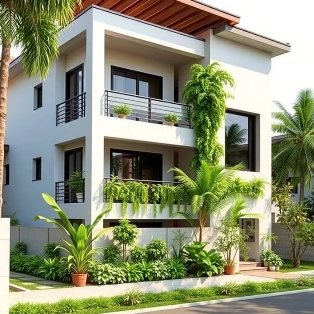 Modern 3 story house with balconies and greenery, residential, Bhubaneswar [Odisha]