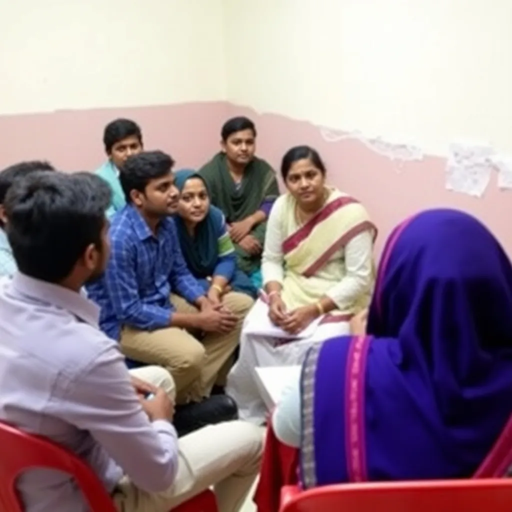 A career counseling session in Odisha with a counselor advising students and their families about educational and career options