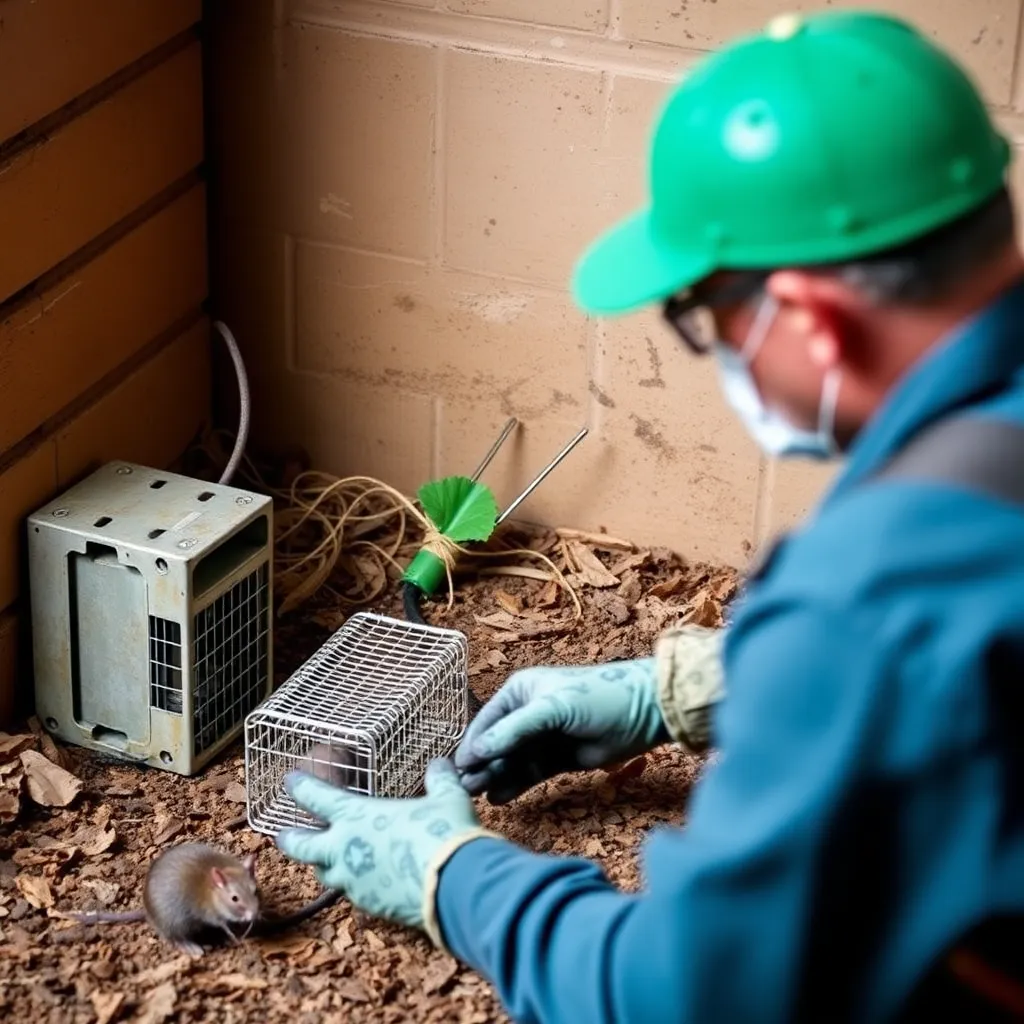 Rodent Control: image showing rodent traps and pest control technician