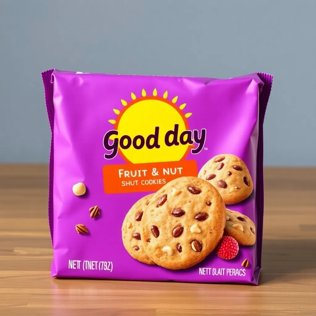 Good Day Fruit & Nut cookie pack in purple packaging