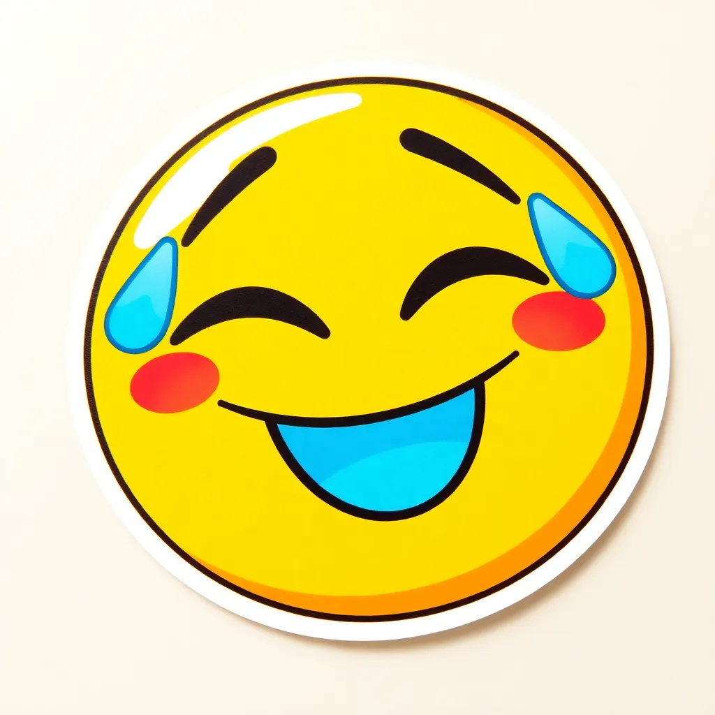 Laughing emoji sticker, yellow face with big smile and tears