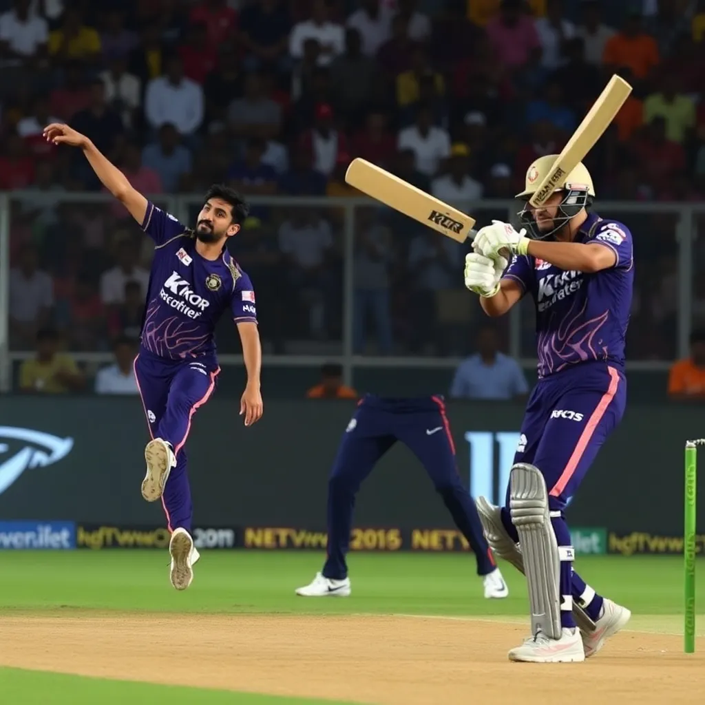 KKR spinners bowling during IPL 2025 match at Eden Gardens, Kolkata, with batsman on strike