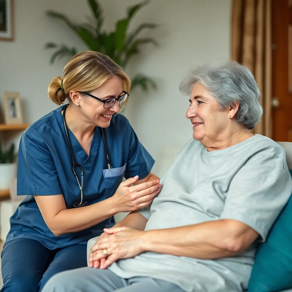 Caregiver comforting a cancer patient in a cozy home environment with gentle support