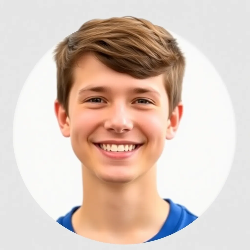 User profile picture of a smiling young person with short brown hair wearing a blue shirt, circular crop