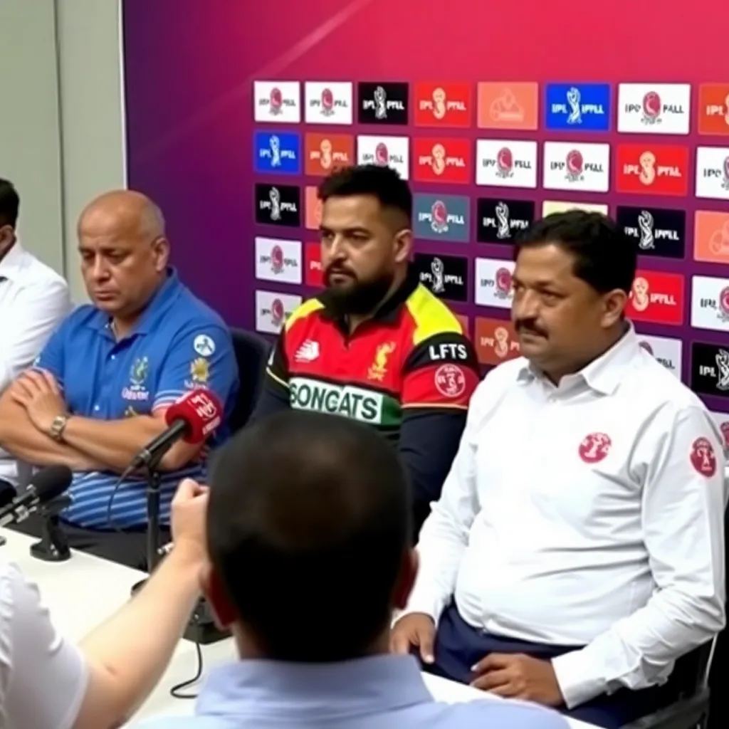Press conference with IPL officials and team management representatives discussing the abandoned match