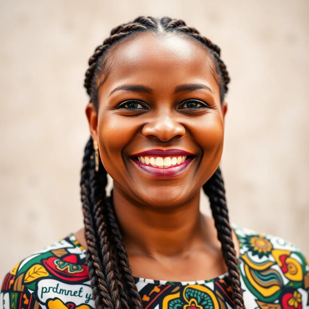 Portrait of a cheerful Nigerian woman with braided hair